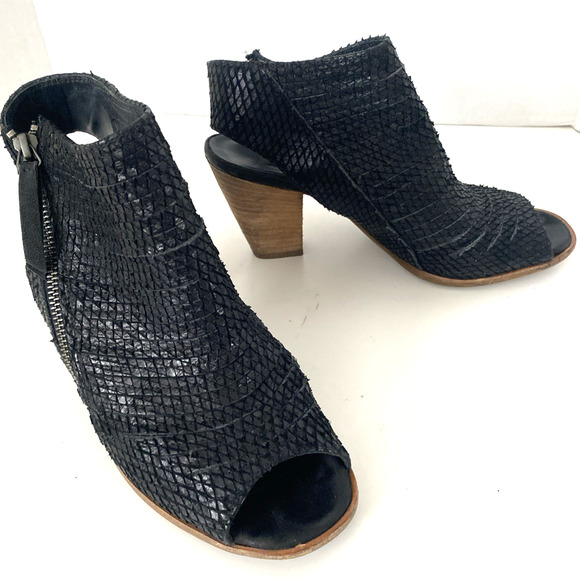 Paul Green Cayenne Peep Bootie Boot Textured Black Leather Snake 5 UK 7.5 US - Picture 3 of 9